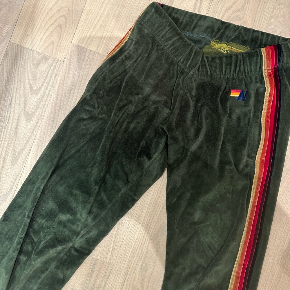 AVIATOR NATION green velvet stripe sweatpants, limited edition size small